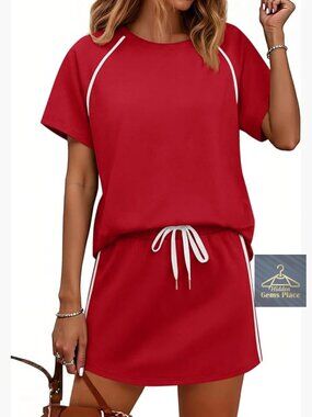 2 Piece Skirt Set Summer Short Sleeve Top and Tennis Skort Lounge Matching